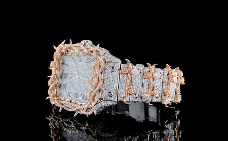 Fully moissanite Diamond Studded Men's Wrist Watch With Customized Pattern