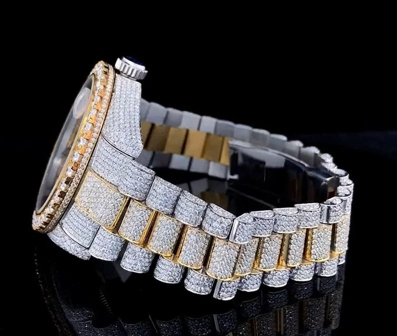 Fully moissanite Diamond Studded Men's Wrist Watch With Customized Pattern