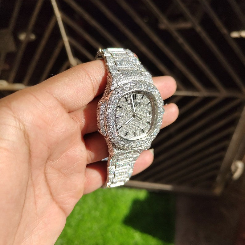 fully iced out Patek Philippe moissanite watch