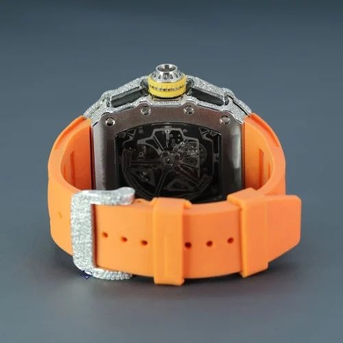 Hip Hop Moissanite Diamond Watch For Men's With Orange Rubber Belt