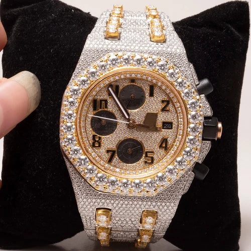 Fully moissanite Diamond Studded Men's Wrist Watch With Customized Pattern