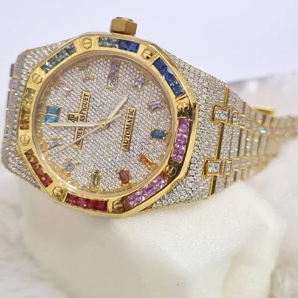 Fully moissanite Diamond Studded Men's Wrist Watch With Customized Pattern