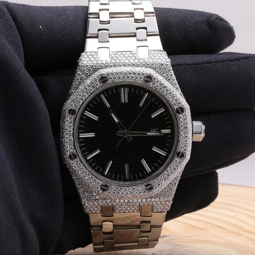 Fully moissanite Diamond Studded Men's Wrist Watch With Customized Pattern