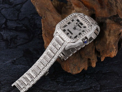 Cartier Santos fully iced out Moissanite Diamond Watch