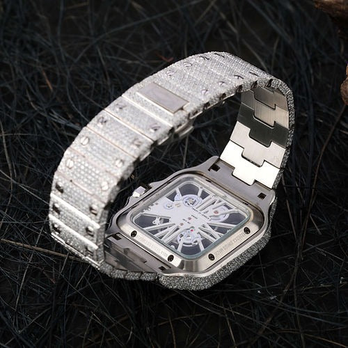 Cartier Skeleton iced out Moissanite Diamond Watch - Luxury Wristwatch