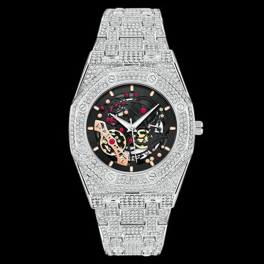 Fully moissanite Diamond Studded Men's Wrist Watch With Customized Pattern